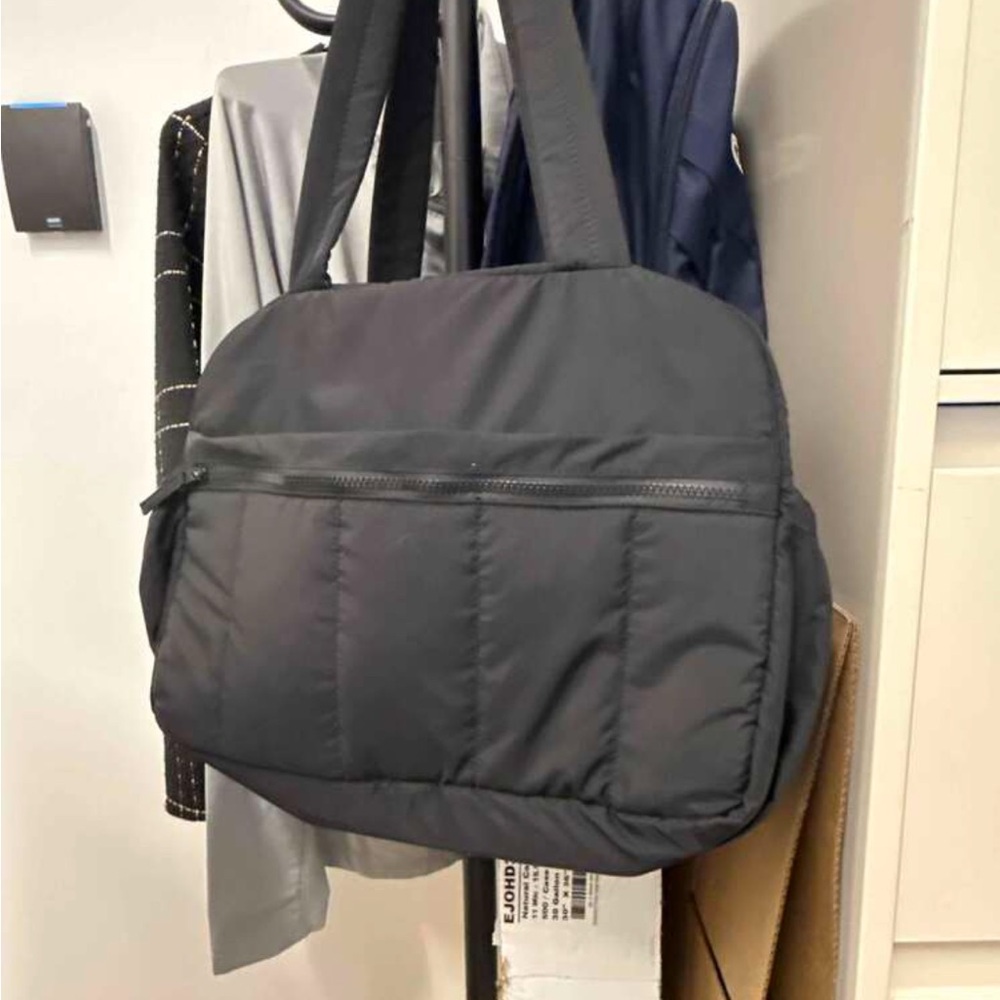 Black Quilted Duffel Travel Bag / Gym Bag